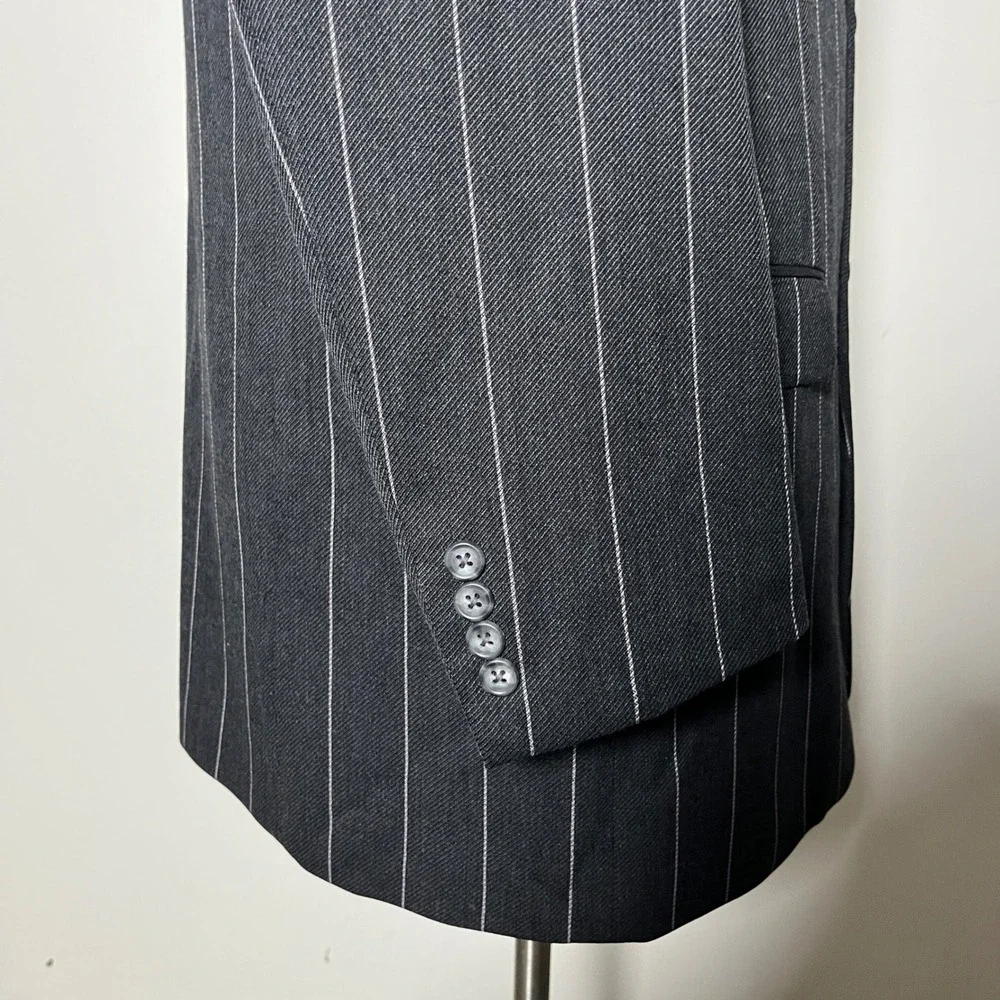 Paul Fredrick Suit Mens 46XL 42x33 Charcoal Pinstripe 3-Button 100% Wool